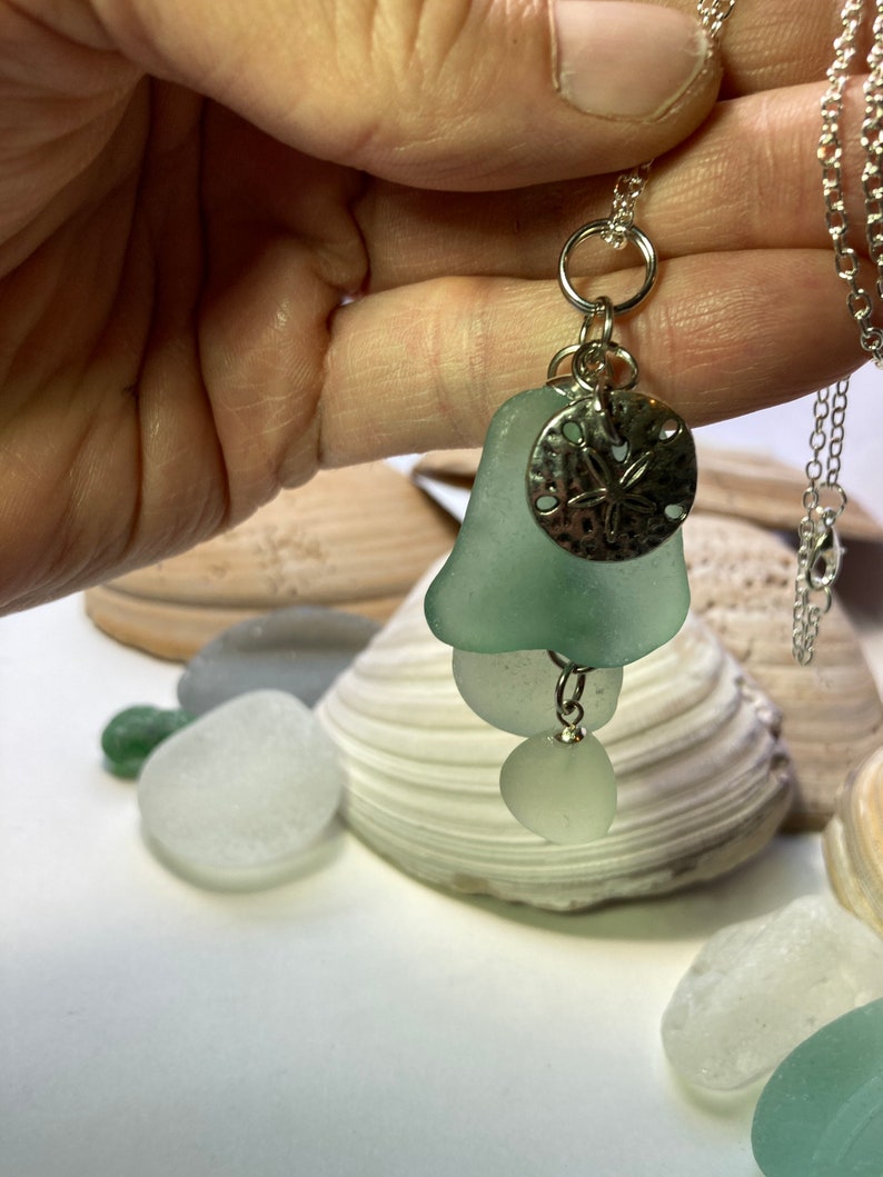 Beach glass pendant necklace made of sea glass on a Sterling Silver plated 20 chain image 4