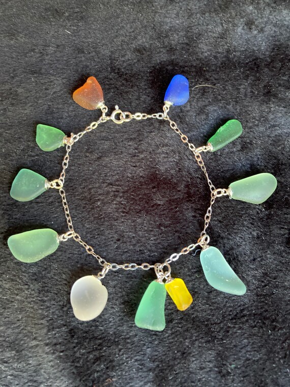 Anklet with Blue Glass and Sterling Silver Beads Adjustable Length Rhodium on Sterling Silver - Nont Anklet with Blue Glass and Sterling Silver Beads Adjustable Length Rhodium on Sterling Silver - Nont