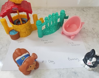 YOU CHOOSE Fisher Price Little People Early 2000's, Playhouse, Mom, Dad,  Baby Stroller, Dog, Fence, Sweet Sounds, furniture, rare, (house1)