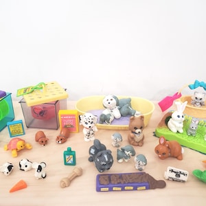 TÚ ELIGES Littlest Pet Shop LPS Kenner 90s, Perro, Cachorros, Conejitos, Carrot Patch, Jaula para Hámster, Collie, Tortuga Rosa, Gato Gris, Lote OctB