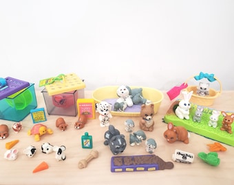 TÚ ELIGES Littlest Pet Shop LPS Kenner 90s, Perro, Cachorros, Conejitos, Carrot Patch, Jaula para Hámster, Collie, Tortuga Rosa, Gato Gris, Lote OctB