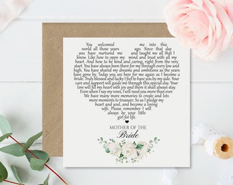 Mother of the Bride Greeting Card - Mum Wedding Card - Card from Bride