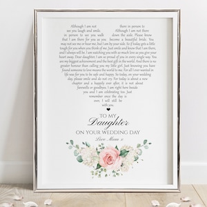 Letter from Mum in Heaven  - Daughter Wedding Gift - Memorial Wedding Gift A4  (UNFRAMED)