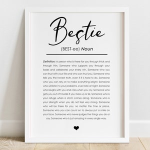 Bestie Definition Friendship Poem Print Gift - A4 (UNFRAMED)