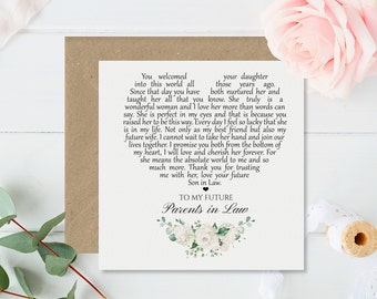 Parents in Law Card from Groom  -  Mother and Father in Law Wedding Card - Future Parents in Law Thank You Card
