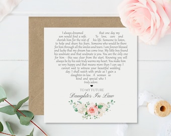 Daughter In Law Card - Daughter in Law Poem - Future Daughter in Law Wedding Engagement Card