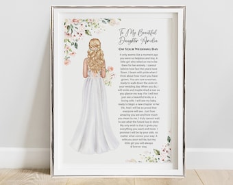 Personalised Daughter Wedding Print - To My / Our Daughter on Your Wedding Day Poem Gift A4 (UNFRAMED)