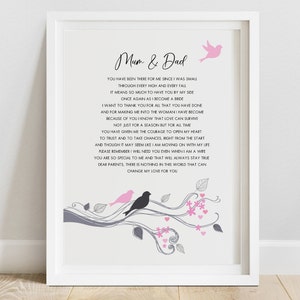 Parents of the Bride - Parents of the Bride Poem - Parents of the Bride Print - Parent Wedding Gift - Parents Wedding Print (UNFRAMED)