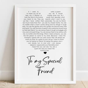 Special Friend Poem Print - Friendship Gift - Thoughtful Keepsake Letter for Best Friend - A4 (UNFRAMED)