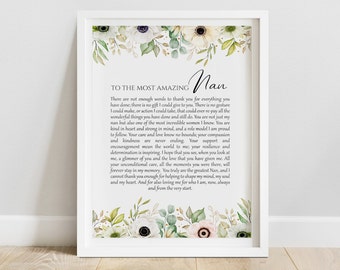 Heartfelt Nan Print - Nan Poem - Keepsake gift for Nan - Letter to Nan (UNFRAMED)