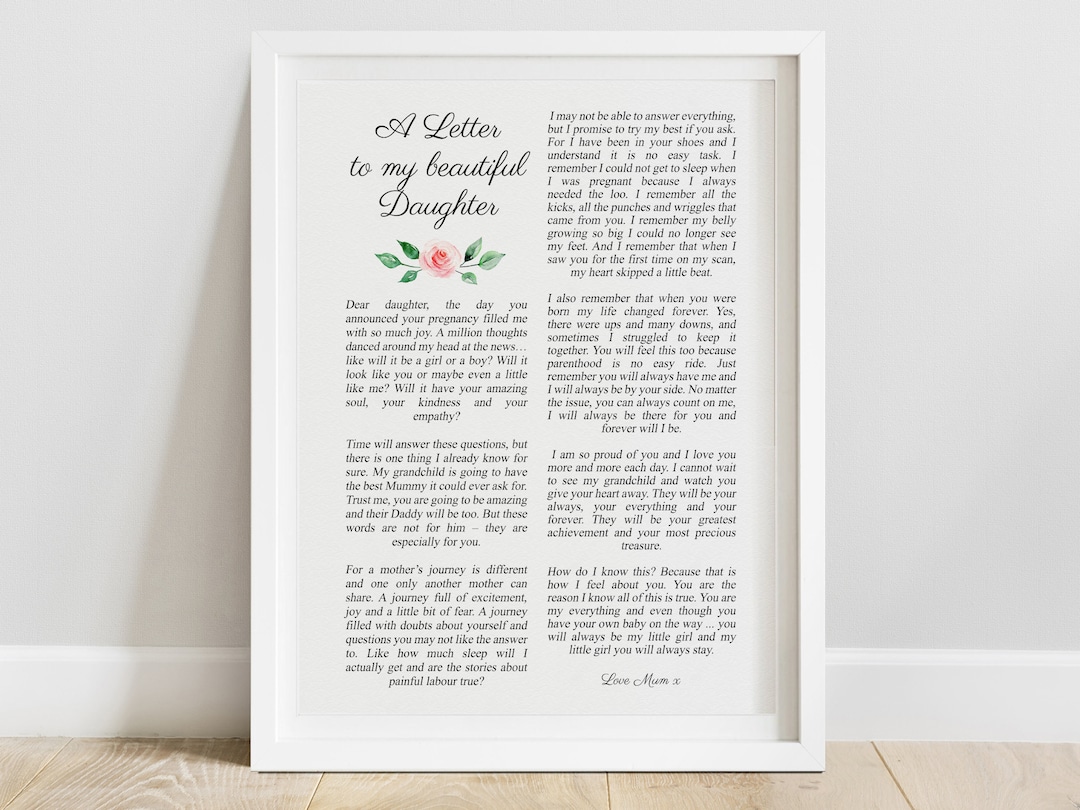 A Letter to My Daughter - Daughter Pregnancy Poem Print - Heartfelt ...