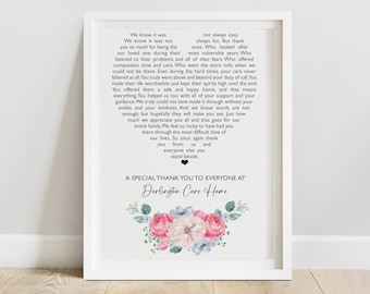 Care Home Thank You Gift -  Residential Home Appreciation Print - Thank You Poem -  Carer Print - Care Home Gift - A4 (UNFRAMED)