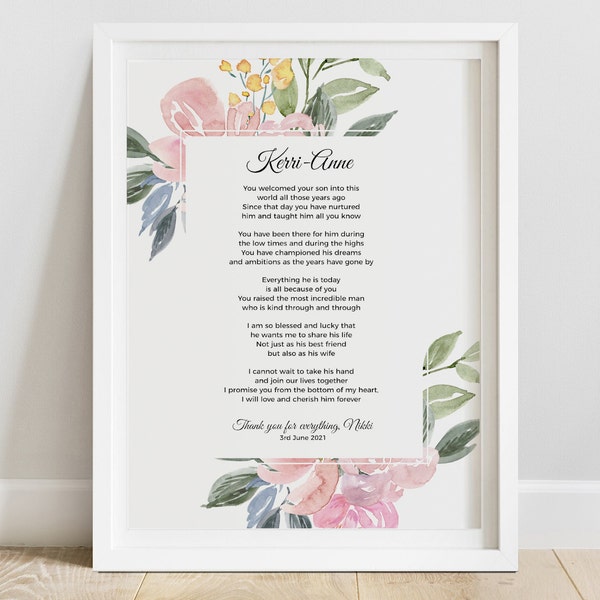 Future Mother-in-law Wedding Gift - Future In-law Poem Print - Parents in Law Gift - From Bride or Groom (UNFRAMED)