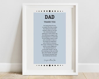 Dad Print - Dad Poem - Thank You Gift - Gift for Dad - Gift from Daughter  (UNFRAMED)