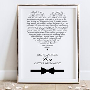 Letter to Son from Mum or dad in Heaven  - Son Wedding Gift - Memorial Wedding Gift A4  (UNFRAMED)