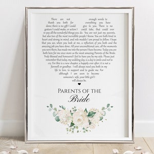 Parents of the Bride Print - Parents of the Bride Poem - Parents Wedding Gift - Parents Wedding Letter - A4 (UNFRAMED)