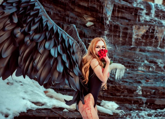 Federflügel in schwarz 40cm Flügel schwarzer Engel Halloween Kostüm Orl 
