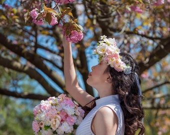 Bridal bouquet / cherry blossoms bouquet/ bridesmaids /bridesmaids flowers/ bride /bridal flowers/ flower crown