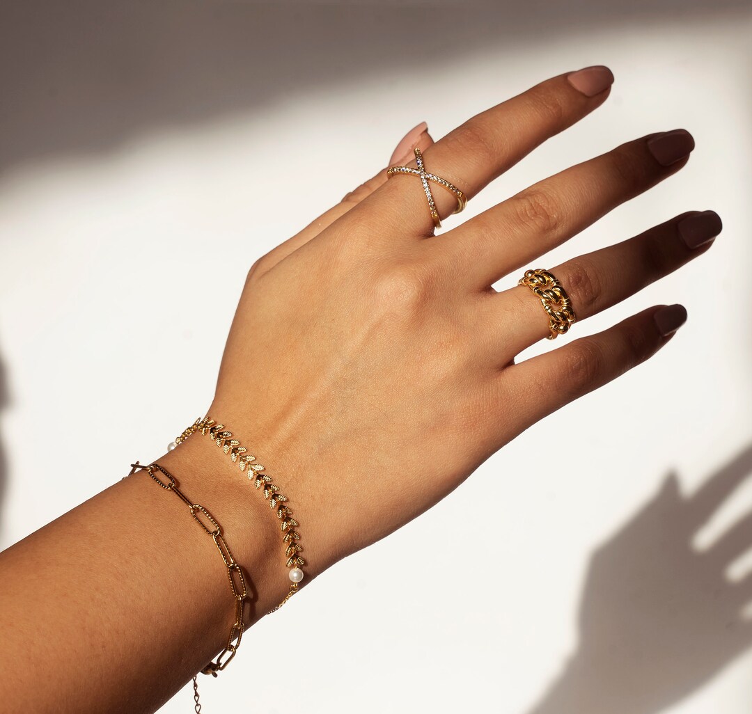 14K Gold Plated Myla Xshaped Ring Handmade Adjustable Ring for