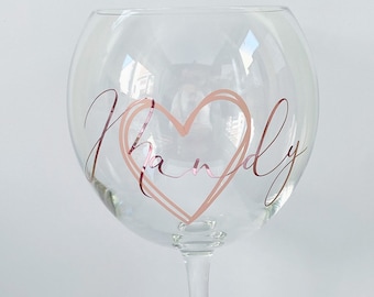 Personalised Glitter Vinyl Name Gin Glass Wine Wedding hearts