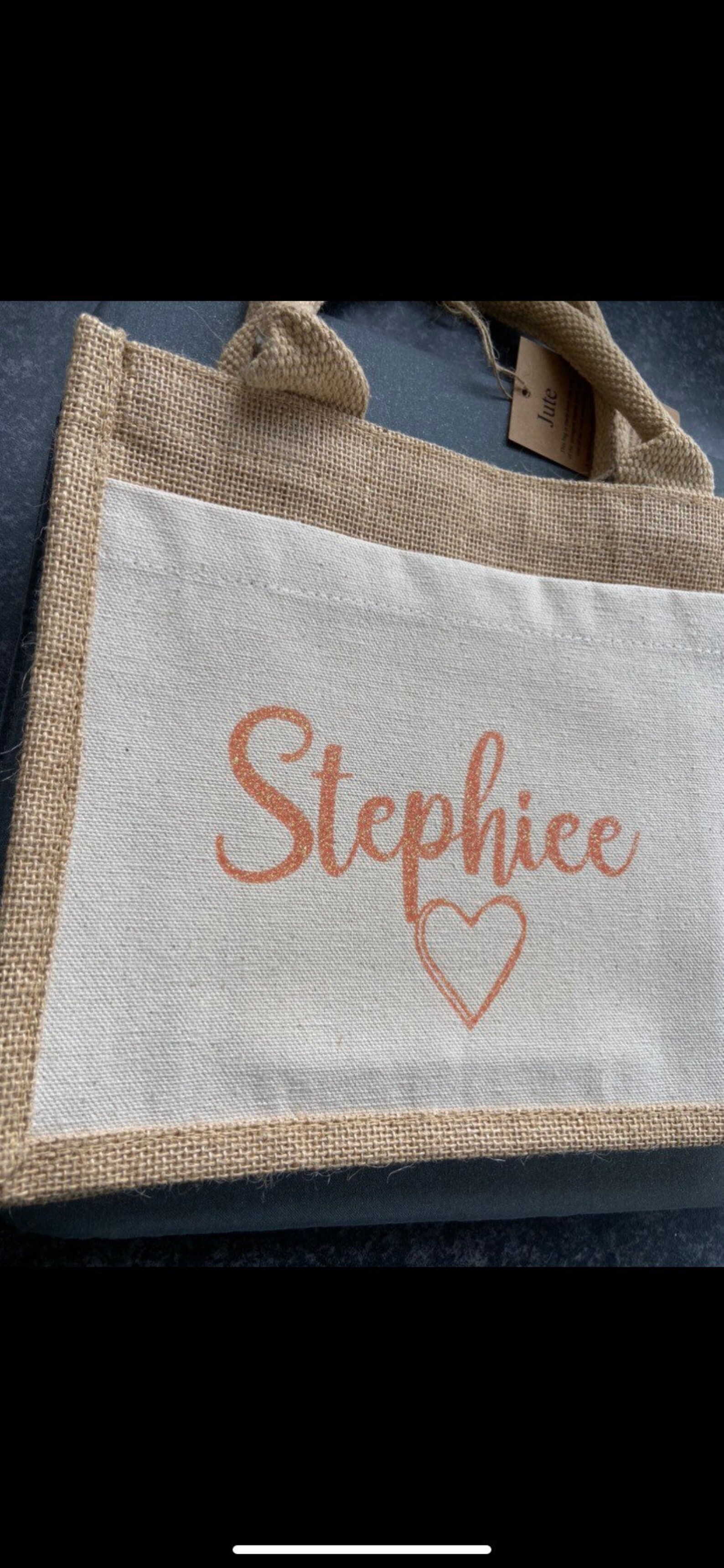 Personalised Jute Lunch Bag heart name lunch bag Etsy