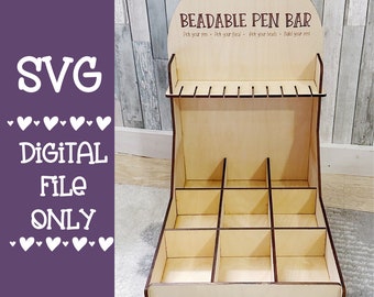 Beadable Pen Bar SVG Bead Bar Pen Display Build Your Own Pen with Dividers Glowforge Files Laser File