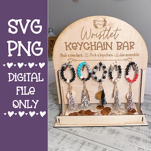 Soporte de exhibición para llaveros de pulsera Doble cara con cesta colgante Versión de tamaño medio Archivo SVG Cortador láser Glowforge