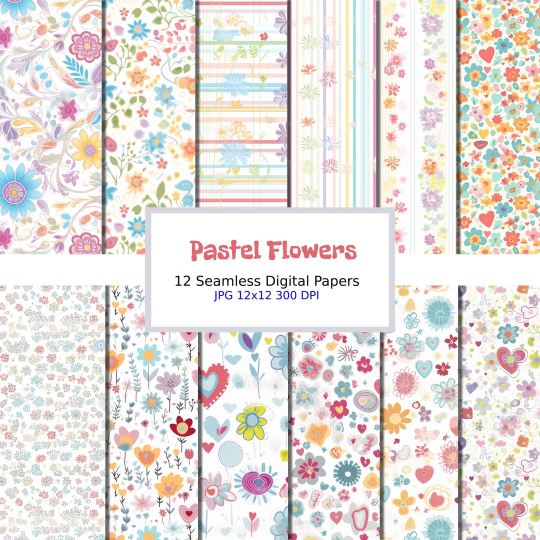 Pastel Flowers Digital Paper Flowers Seamless Pattern Flower Etsy