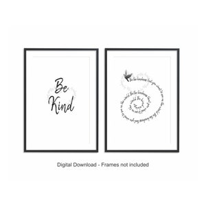 Modern typography kindness wall art printable set of 2
