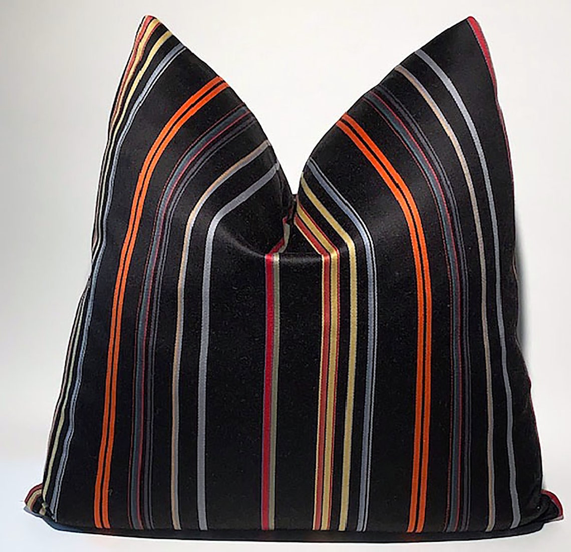 Pillow in Striped Designer Paul Smith Fabric Black With Bold Stripes ...