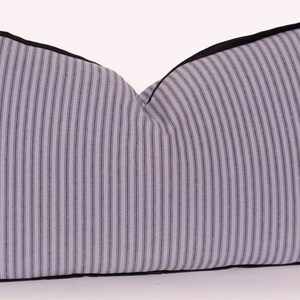 Ralph Lauren &quot;ticking&quot; lumbar/bolster Pillow piped in black -- 14 x 22&quot; -- includes down/feather insert