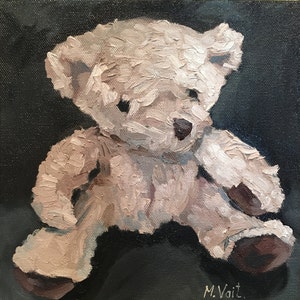 Contemorary art, still life oil painting on canvas, soft teddy bear painting for kids room decore or wall decore: &quot;Teddy Bear II&quot; 8&quot;x8&quot;