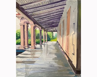 Original architectural oil painting on canvas; historic building painting; building portrait painting.