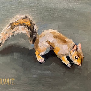 Squirrel painting on canvas, small painting of an animal, squirrel picture, home décor, animal portrait painting, allaprima painting.