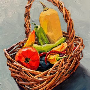 Vegetable small oil painting on canvas, still life fine art, harvest painting, bright painting still life painting 11in x 14in