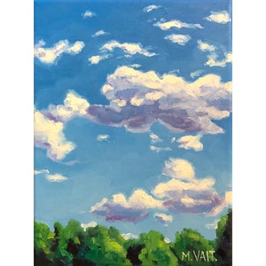 The Clouds oil painting on canvas, sky painting, blue oil painting, home décor, modern painting of the clouds. size !2&#39; x 9&quot;.