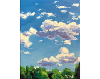 The Clouds oil painting on canvas, sky painting, blue oil painting, home décor, modern painting of the clouds. size !2' x 9".