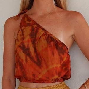 One shoulder crop top/Tie-dye one shoulder top