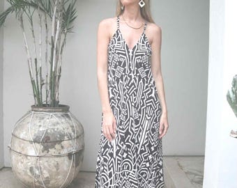 Black and White geometric print maxi dress
