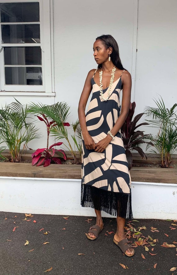 Abstract Print Maxi Slip Dress With Fringing - Limited Edition - Etsy Abstract Print Maxi Slip Dress With Fringing - Limited Edition - Etsy