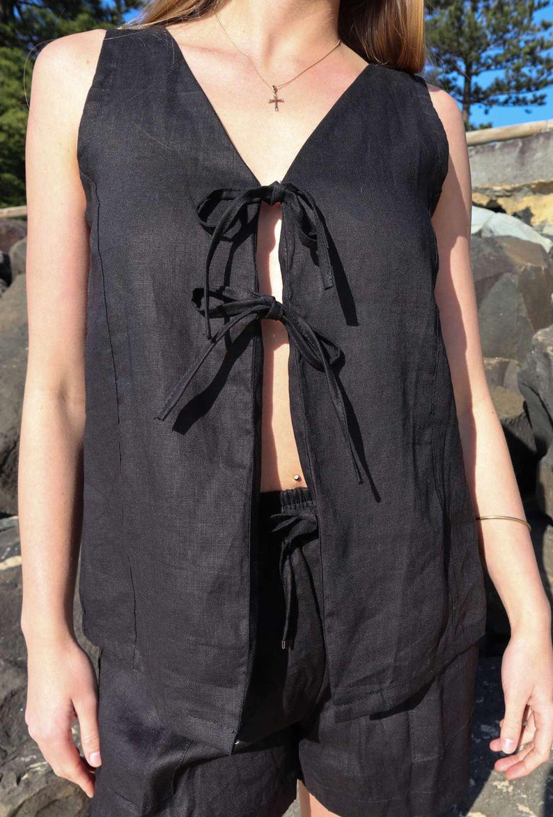 Black Cotton Tie Top main image 1