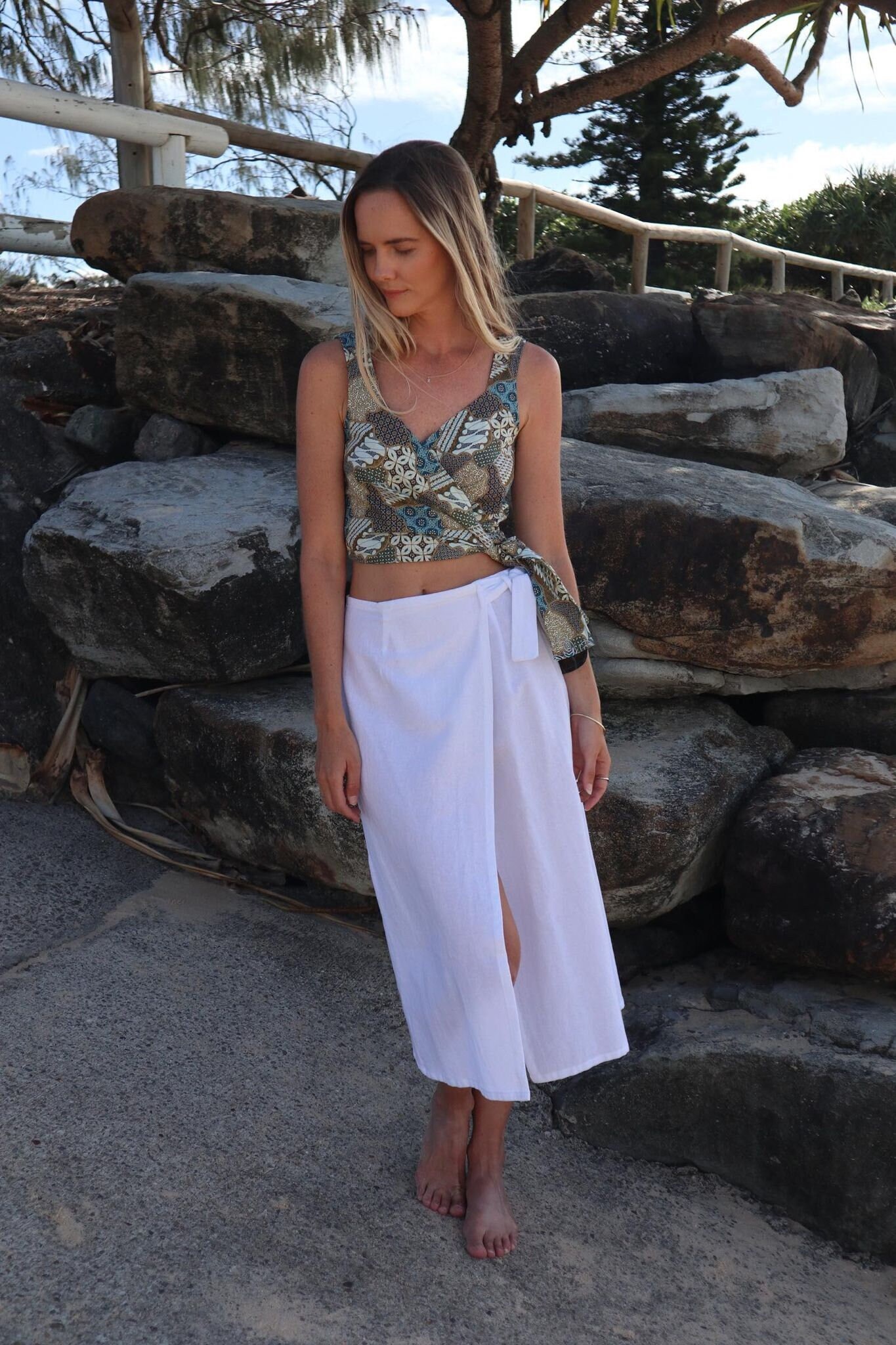 White wrap skirt clearance outfit