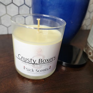 man gift, secret Santa ideas, stocking stuffer, boyfriend gift ideas, funny candle, essential oil soy candle, crusty boxers