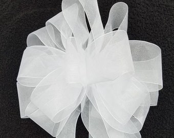 6 Wedding Bows - BULK DISCOUNTED PACKAGE of six (6) white bows: Organza wedding ceremony pew or chair bows