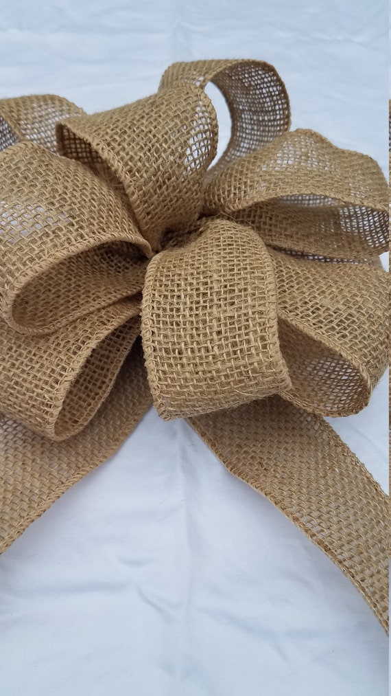 Small 5-6 Hand Made Natural Burlap Bow Country Rustic Wedding Fall Autumn  Wired