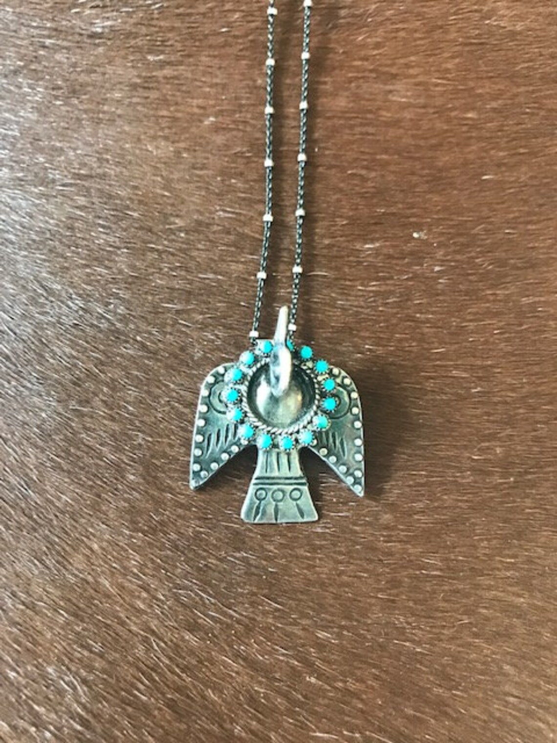 Vintage Sterling Silver and Turquoise Thunderbird Pendant Etsy
