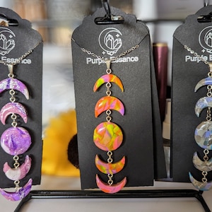 Handmade Polymer Clay Moon Phases Pendant Necklace