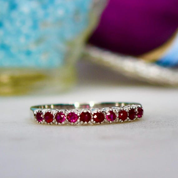 Lab Grown Ruby Stacking Half Eternity Ring in 18c… - image 9