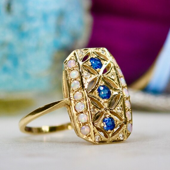Sapphire, Diamond and Opal Ring in 9ct Gold - image 7