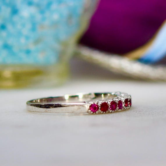 Lab Grown Ruby Stacking Half Eternity Ring in 18c… - image 6